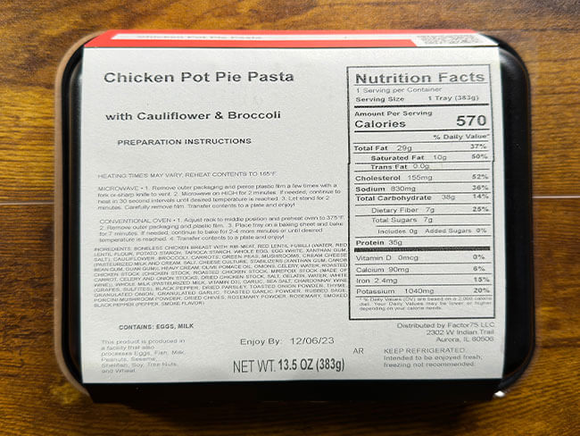 Chicken Pot Pie Pie Nutritional Facts