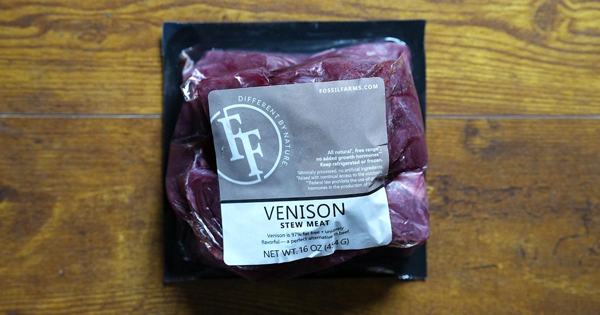 Fossil Farms Review: Is This Exotic Meat Delivery Worth It? | Timbo's Food Box Fossil Farms – Venison stew meat on wood