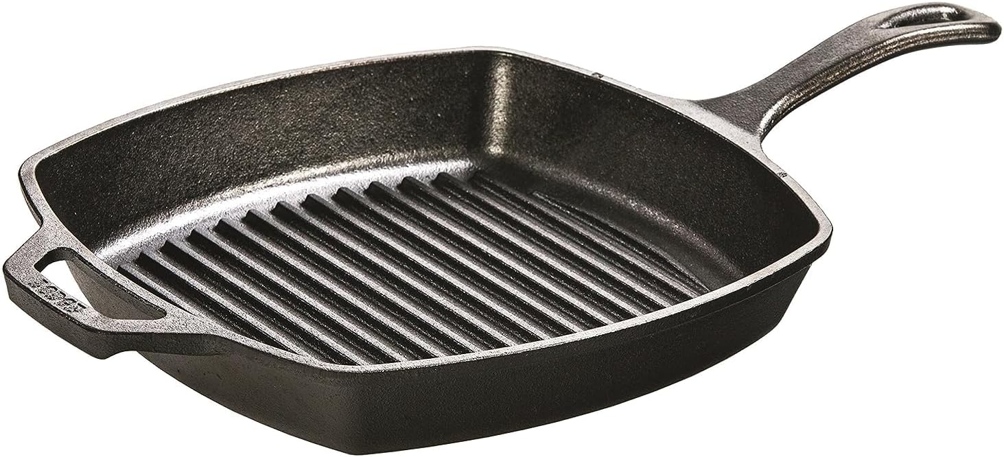 Lodge 10.5 Inch Pre-Seasoned Cast Iron Square Grill Pan