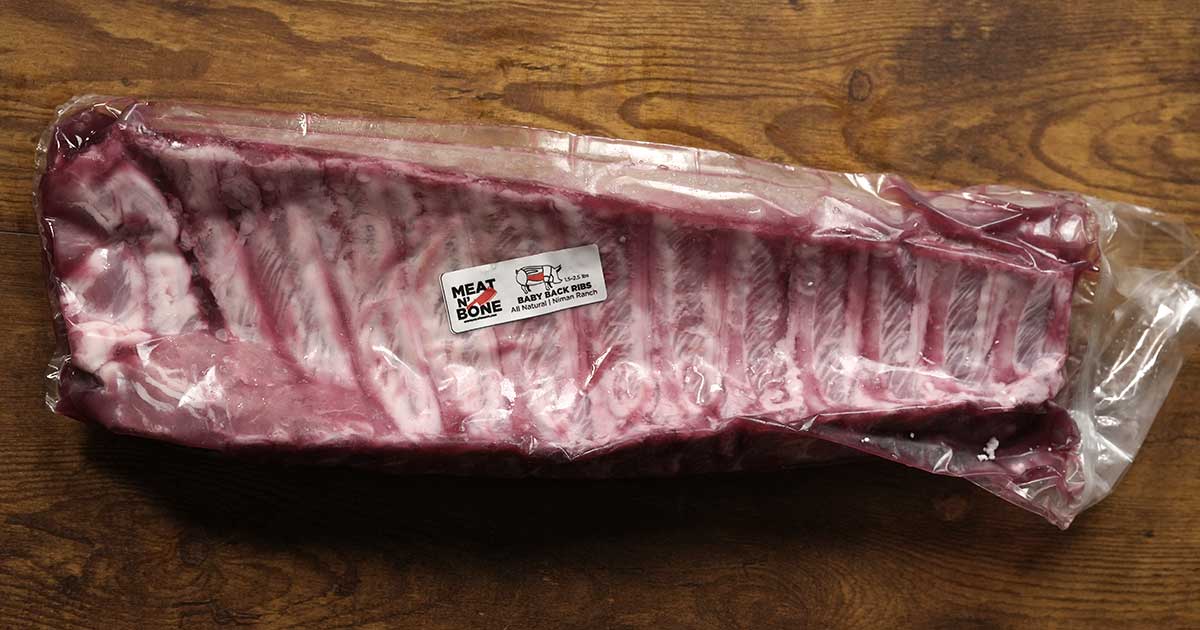 Meat N' Bone – Baby Back Raw ribs in plastic packaging