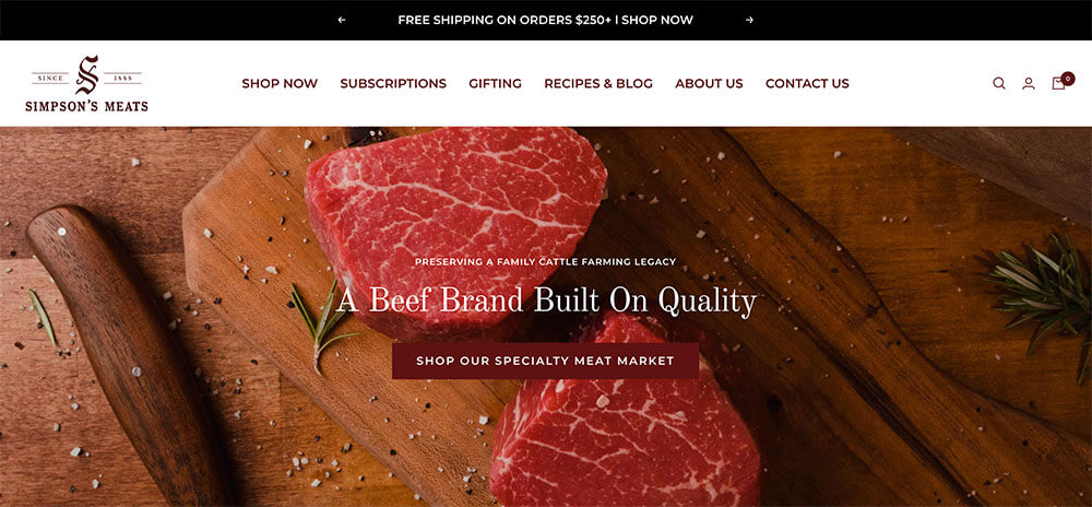 Simpson's Meats Website Homepage