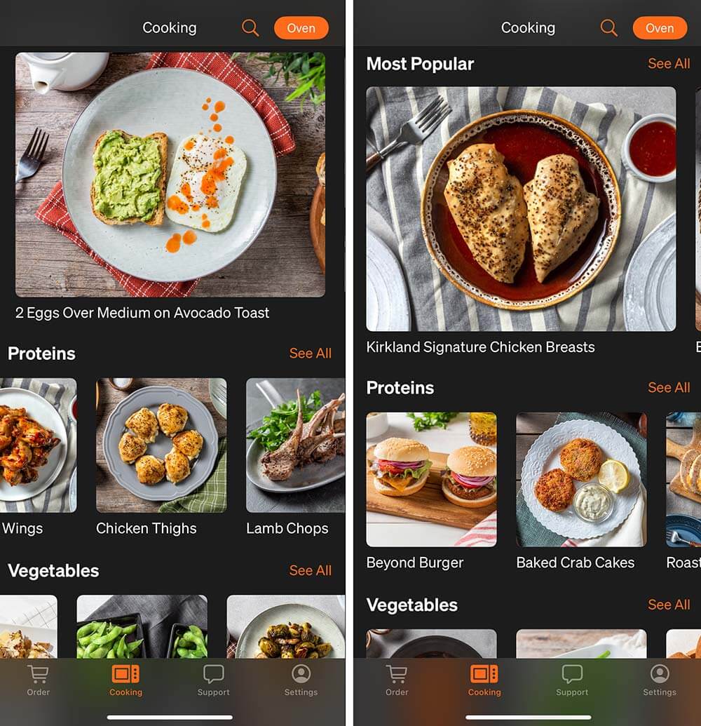 Tovala Cooking App Meal Selections