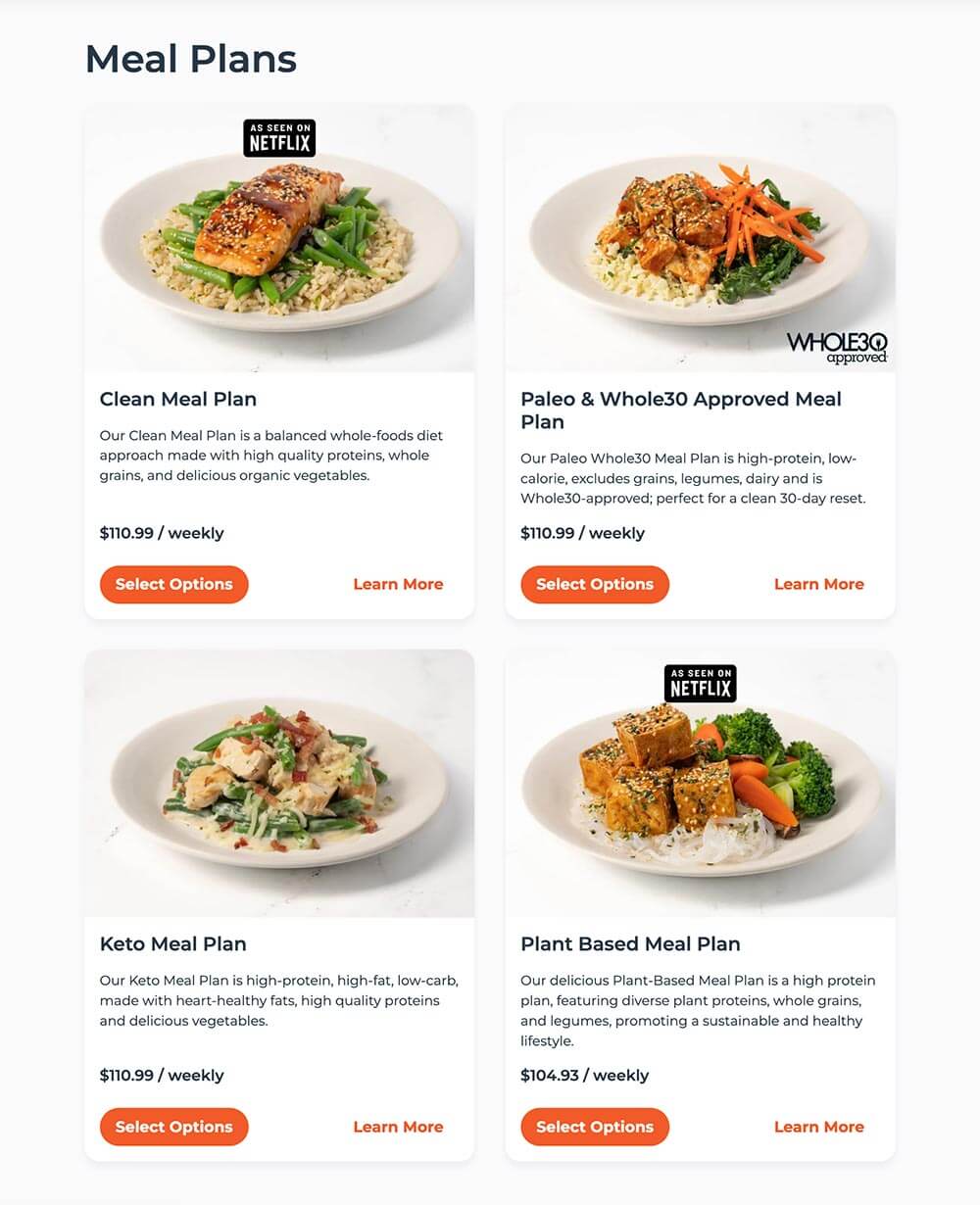 Trifecta Website Meal Plans